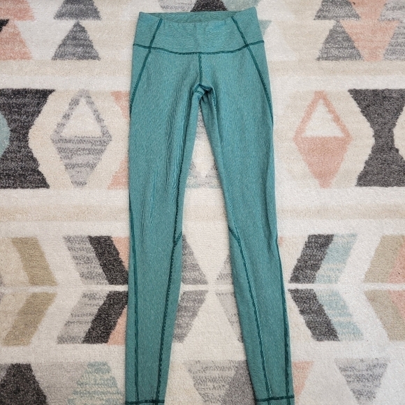 Lululemon Wunder Under Leggings Green  Heathered Menthol Wee Stripe Size 6 - Picture 3 of 8